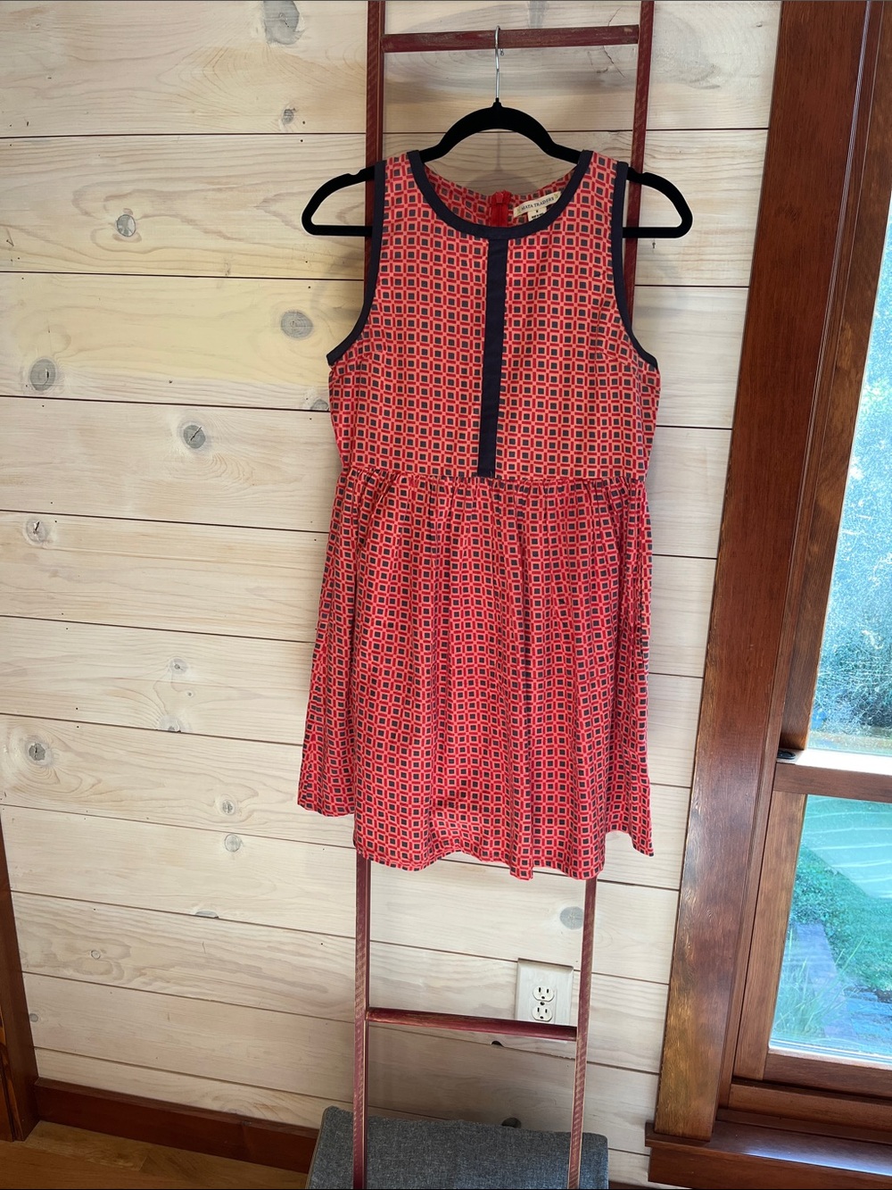 Mata Traders Red Patterned Sleeveless Dress with Black Trim
